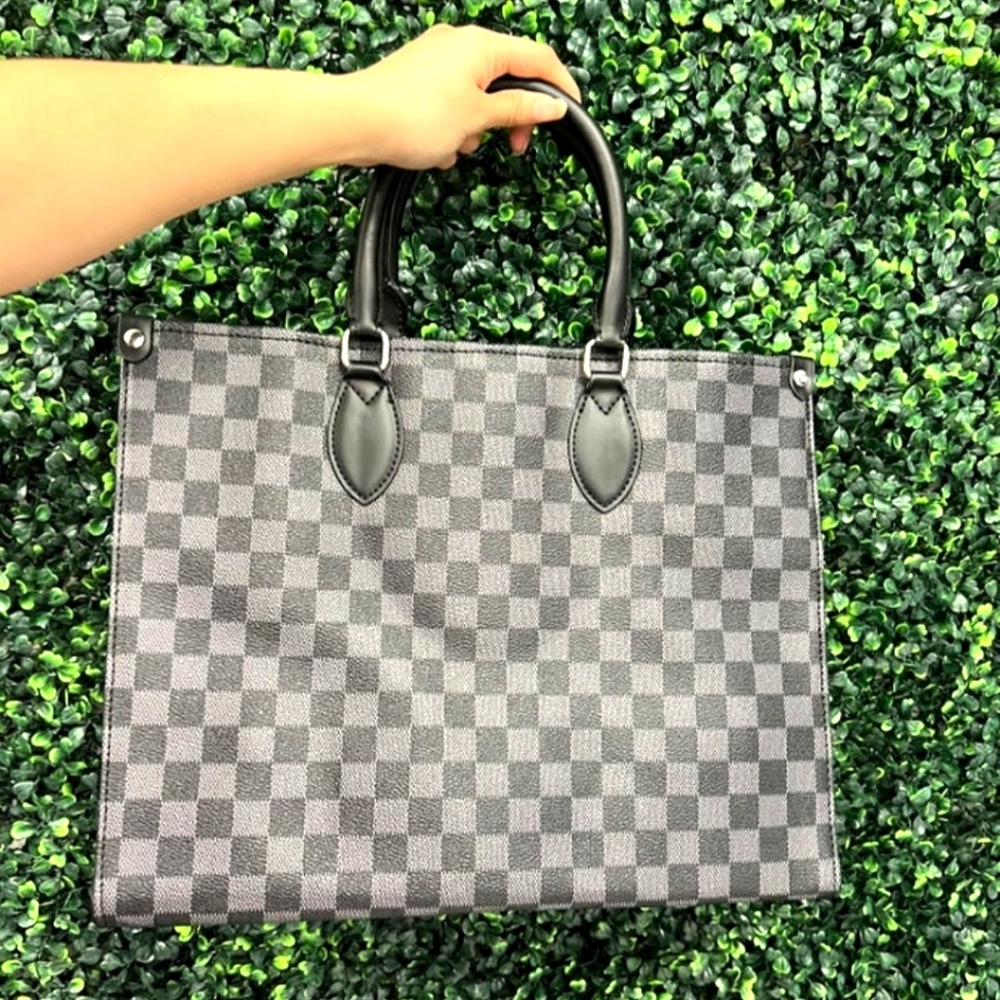 New Black Checkered Fashion Tote Bag Purse Handbag